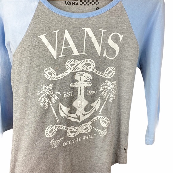 Vans 90s Y2K 3/4 Sleeve Beachy Coconut Girl Stretchy Fitted Baseball Baby Tee S - Picture 4 of 8